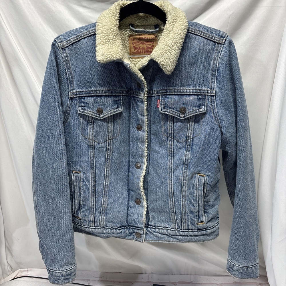 Levis Original Trucker Jacket Mens Medium Blue Sherpa Lined Denim
